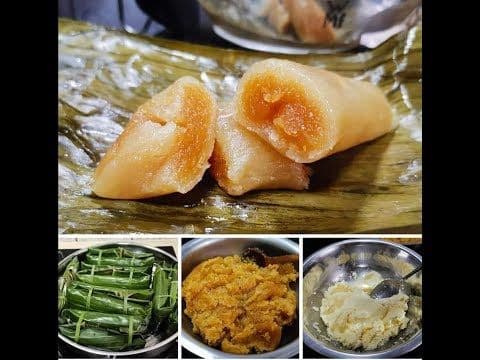 Lidgid, grated cassava wrapped in banana leaves